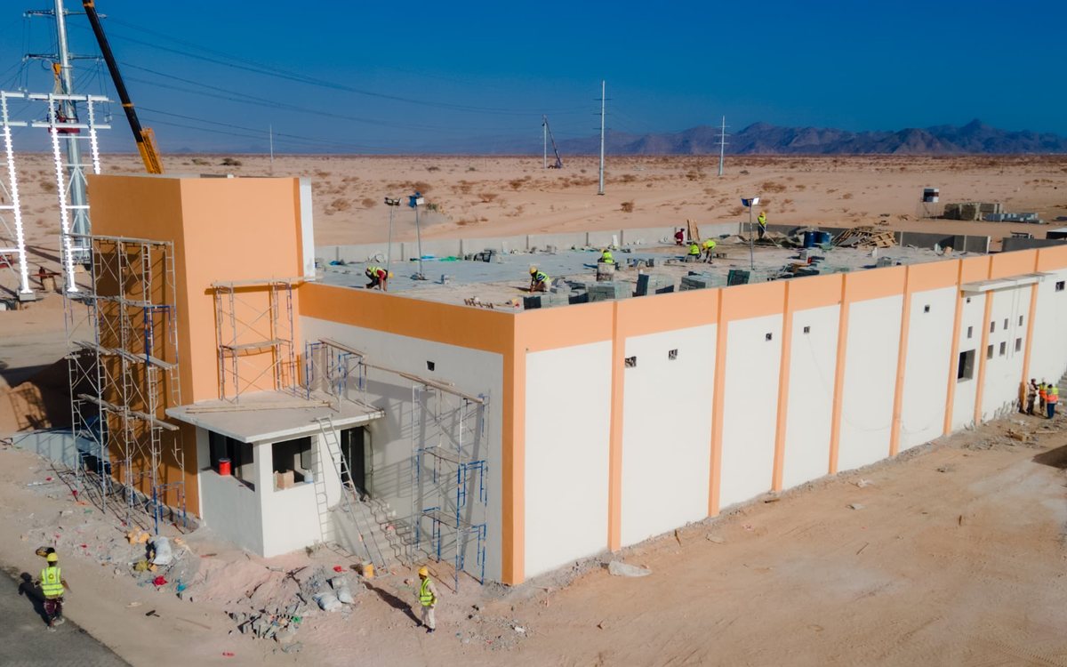 The Ataq substation building under construction, reinforcement and blockwork in progress