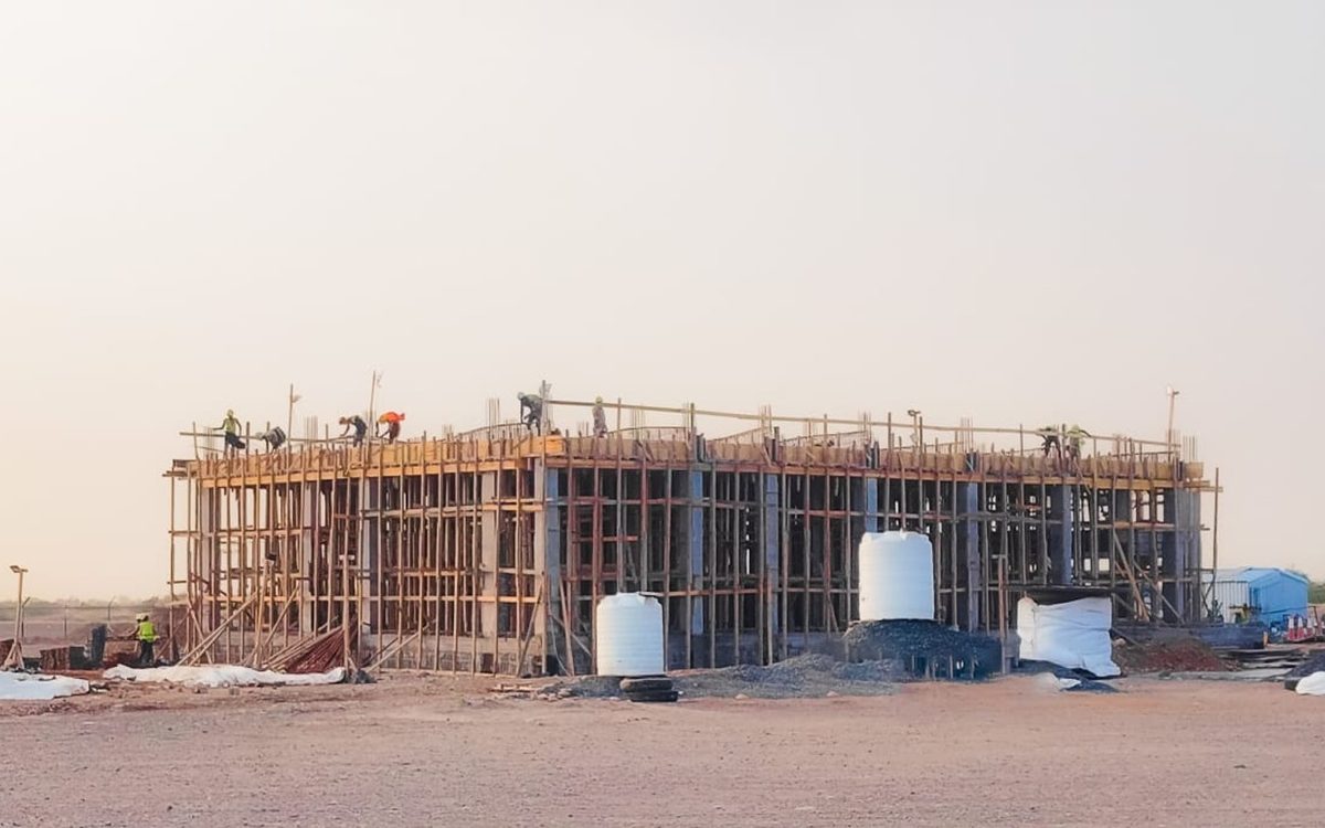 Concrete frame and columns of the Khawkha substation building under construction