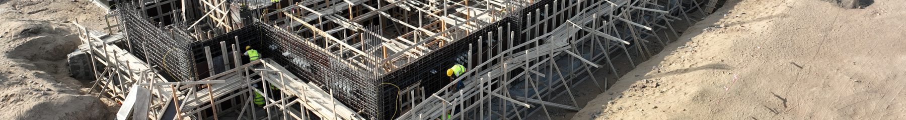 Reinforcement cages and formwork at a structure under construction